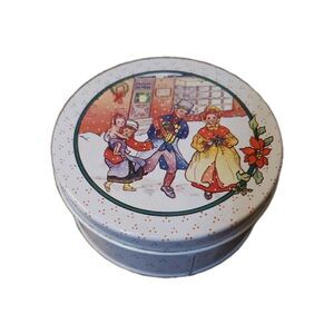 6 Vintage White XMAS Coasters & Tin Container Tin Box Co. of America Hong Kong